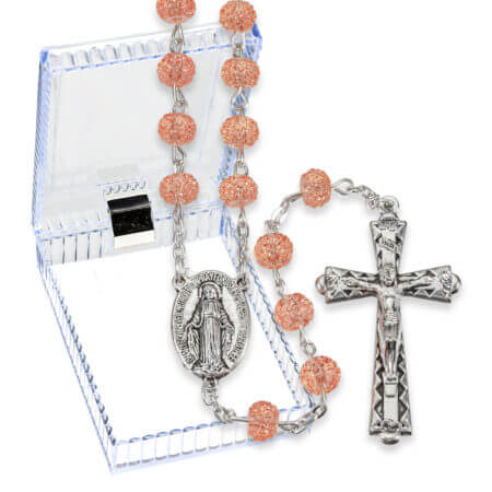 6mm Round Light Blue Crystal Textured Bead Rosary in a Plastic Hinged Box 20 1/2" Quantity of 10