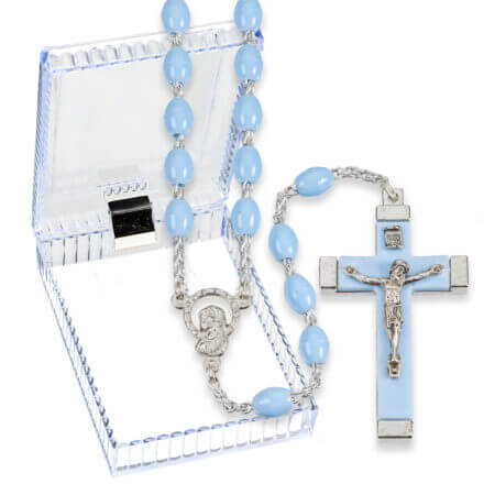 18" Blue Oval Bead Rosary Boxed Quantity of 10