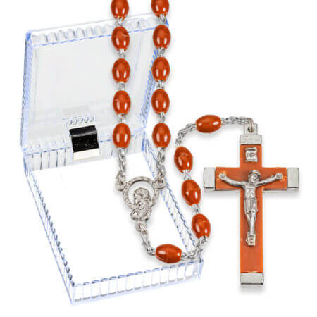 18" Brown Oval Plastic Bead Rosary 18" Boxed 10 Pieces