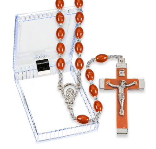 18" Brown Oval Plastic Bead Rosary 18" Boxed 10 Pieces