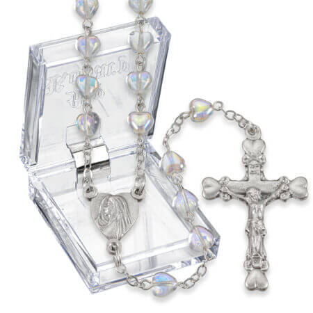 Crystal Heart Shaped Rosary 18 1/4" Quantity of 10
