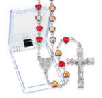 Red Iridescent Heart Shaped Bead Rosary 19" in Box  Quantity of 10