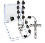 Black Wood Triangular Bead Rosary in a Plastic Hinged Box 19" Quantity of 10