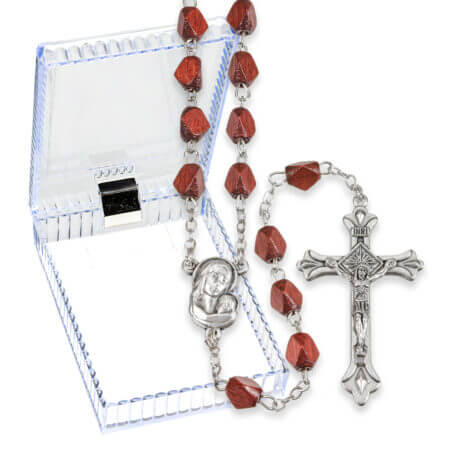 Maroon Triangular Wood Bead Rosary 20 1/4" Quantity of 10