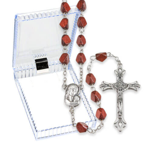Maroon Triangular Wood Bead Rosary 20 1/4" Quantity of 10