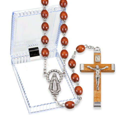 Natural Wood Bead Rosary 19" Quantity of 10