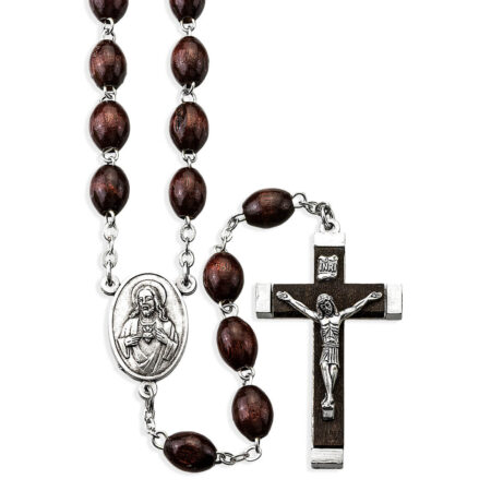 7 x 9mm Maroon Oval Boxwood Bead Rosary