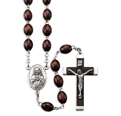 7 x 9mm Maroon Oval Boxwood Bead Rosary
