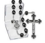 10mm Oval Black Wood Bead Rosary 23 1/2" Boxed Quantity of 10