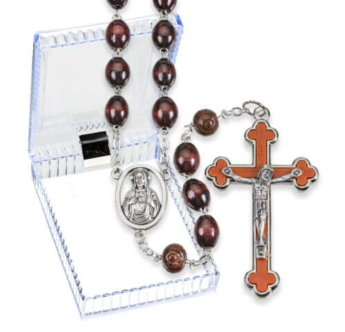 10mm Oval Dark Brown Wood Rosary 23 1/2" Boxed Quantity of 10