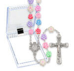 8mm Multicolor Flower Shaped Bead Rosary Boxed 22" Quantity of 10