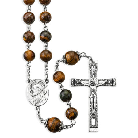 8Mm Tiger Eye W/10Mm Capped Rosary
