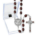7" x 9" Brown Wood Benedictine Rosary in a Plastic Hinged Box Quantity of 10