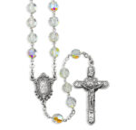 7mm Crystal Aurora Borealis Beads Rosary with Deluxe Oxidized Centerpiece and Crucifix in Grey Velvet Box