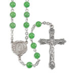 6mm Light Aquamarine Beaded Rosary in Grey Velvet Box 20 1/4"