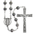 6mm Gray Lime Stone Rosary Boxed