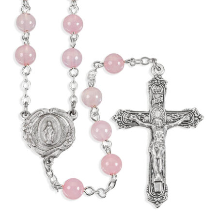 6mm Rose Quartz Bead Rosary Boxed  20 1/4"