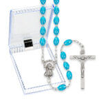 Aqua Oval Plastic Bead Rosary Boxed 18 1/4" Quantity of 10.