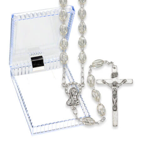 Crystal Oval Plastic Bead Rosary Boxed 18" Quantity of 10