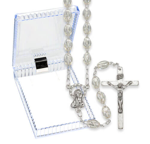 Crystal Oval Plastic Bead Rosary Boxed 18" Quantity of 10