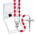 Red Oval Plastic Bead Rosary Boxed 18" Quantity of 10