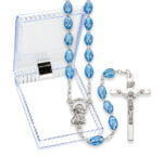 Blue Oval Plastic Bead Rosary in a Plastic Hinged Box 18" Quantity of 10