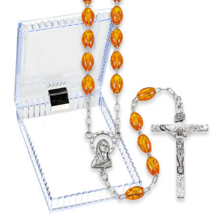 Brown Plastic Bead Rosary in a Plastic Hinged Box 18 1/2" Quantity of 10