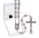 6mm Amethyst Multi Faceted Glass Bead Rosary with Detailed Center and Fancy Crucifix in a Plastic Hinged Box 19" Quantity of 10