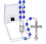 7mm Dark Blue Crystal Bead Rosary w/ Antique Silver Finish Crucifix and Center Italy 19" Boxed Quantity of 10