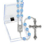 Blue Crystal Bead Rosary in a Plastic Hinged Box 19 1/4" Quantity of 10