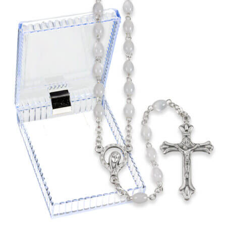 Mother of Pearl Bead Rosary in a Plastic Hinged Box 16 1/4" Quantity of 10