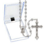 5mm Silver Finish Rosary in a Plastic Hinged Box 16 1/4" Quantity of 10