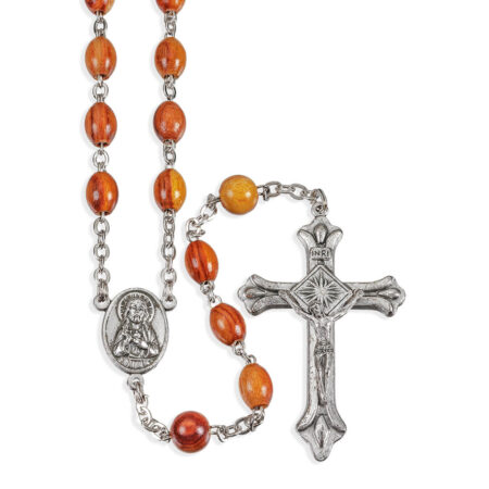 Rosewood Round and Oval Bead Rosary in a Grey Velvet Box 24"