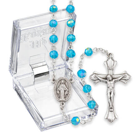 Birthstone March Rosary in Aqua 6MM
