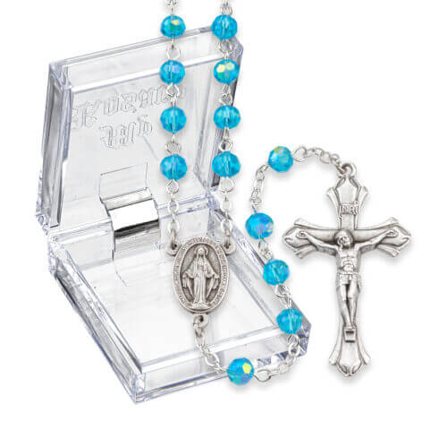 Birthstone March Rosary in Aqua 6MM