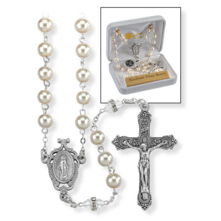 Deluxe April Birthstone Imitation Pearl Rosary