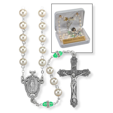 Deluxe August Birthstone Imitation Pearl Rosary