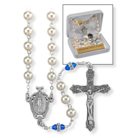 Deluxe December Birthstone Imitation Pearl Rosary
