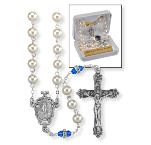 Deluxe December Birthstone Imitation Pearl Rosary