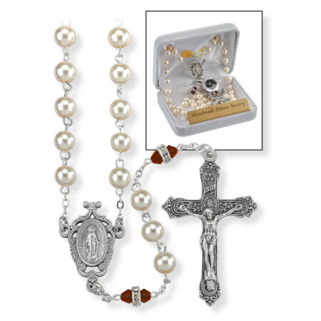 Deluxe January Birthstone Imitation Pearl Rosary