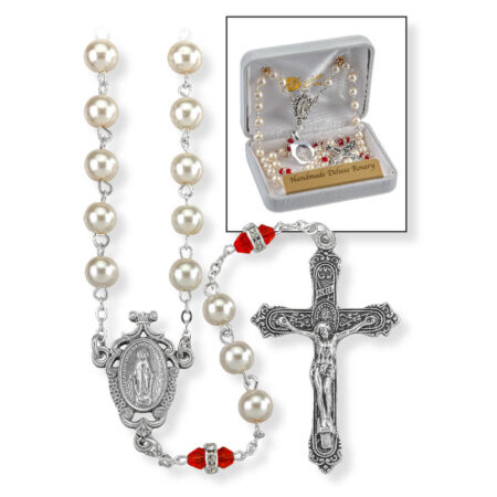 Deluxe July Birthstone Imitation Pearl Rosary