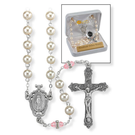 Deluxe October Birthstone Imitation Pearl Rosary