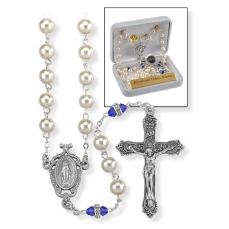 Deluxe September Birthstone Imitation Pearl Rosary