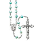 5mm Genuine Light Blue Freshwater Pearl Rosary in a Grey Velvet Box