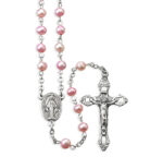 5mm Genuine Pink Freshwater Pearl Rosary in a Grey Velvet Box