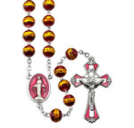 8mm Garnet Gold-Foiled Glass Round Bead Rosary