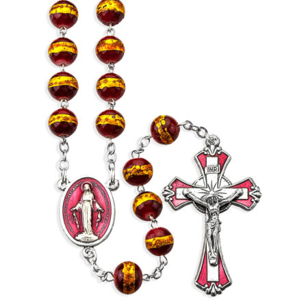 8mm Garnet Gold-Foiled Glass Round Bead Rosary
