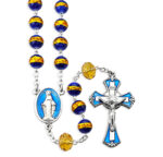 8mm Sapphire Gold-Foiled Glass Round Bead Rosary