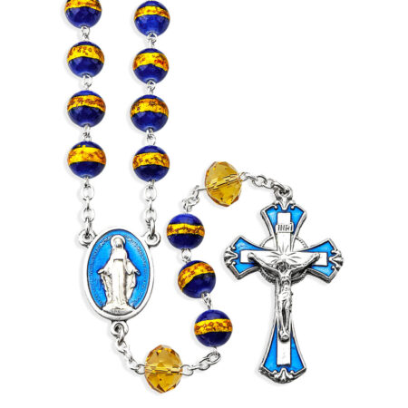 8mm Sapphire Gold-Foiled Glass Round Bead Rosary
