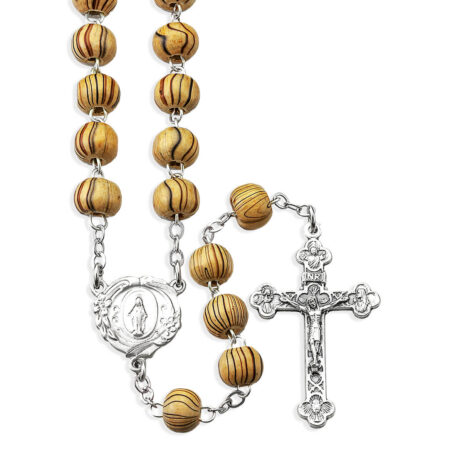8mm Natural Grained Round Wood Bead Rosary